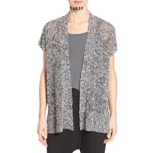 Eileen Fisher - Cap Sleeve, Open Front Cardigan in Melange Linen Grain Twist - L